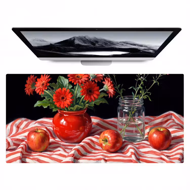Bureau onderlegger - Rode bloemen - Vaas - Rode bloemen - Vaas Muismat XXL klein
