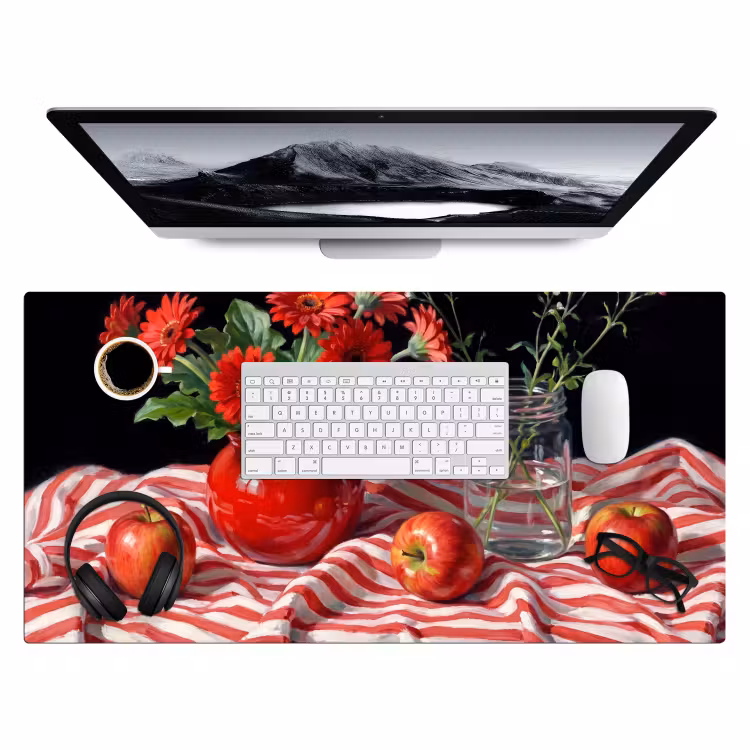 Bureau onderlegger - Rode bloemen - Vaas - Rode bloemen - Vaas Muismat XXL klein