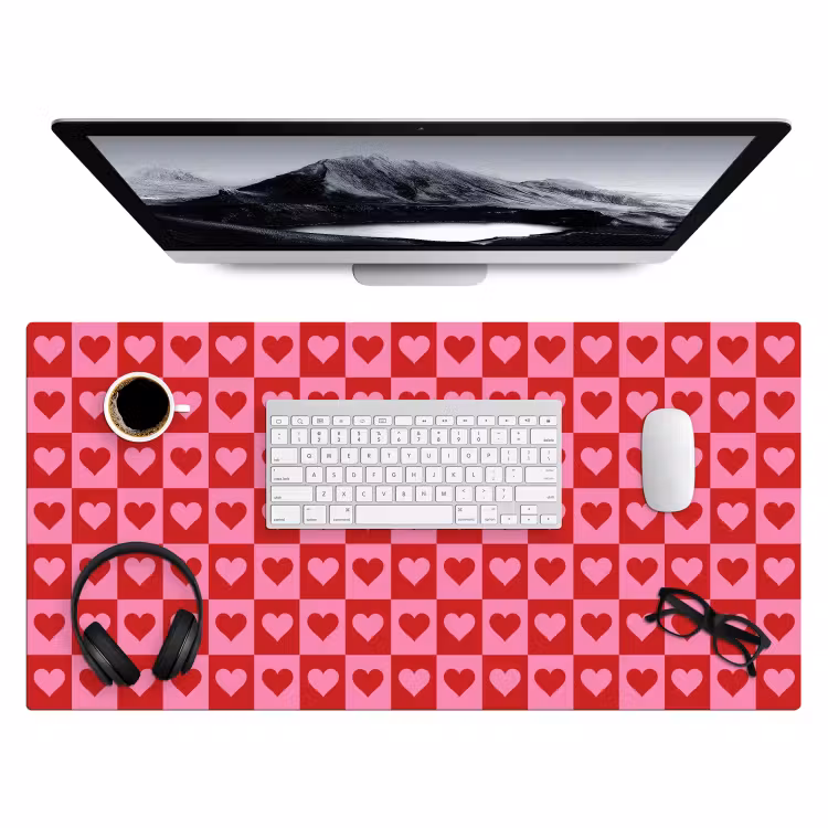 Rood - Roze - Schaakbord - Valentijn Muismat XXL klein -3d