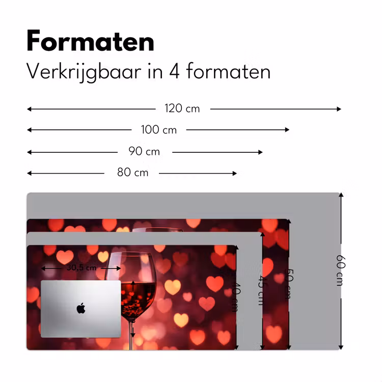 Rood - Wijn - Hartjes Muismat XXL klein -sfeer5