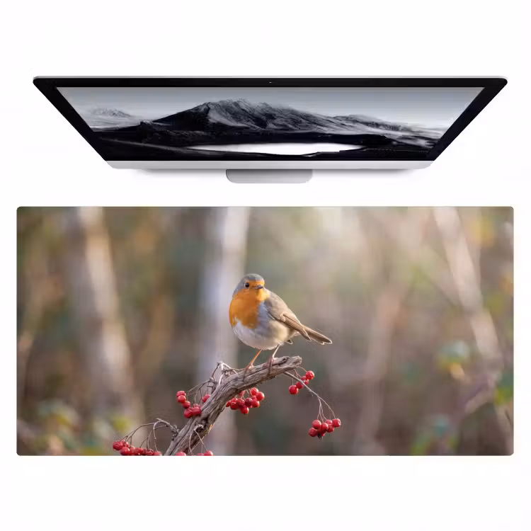 Roodborst - Tak - Bessen - Natuur Muismat XXL klein -zzz3d