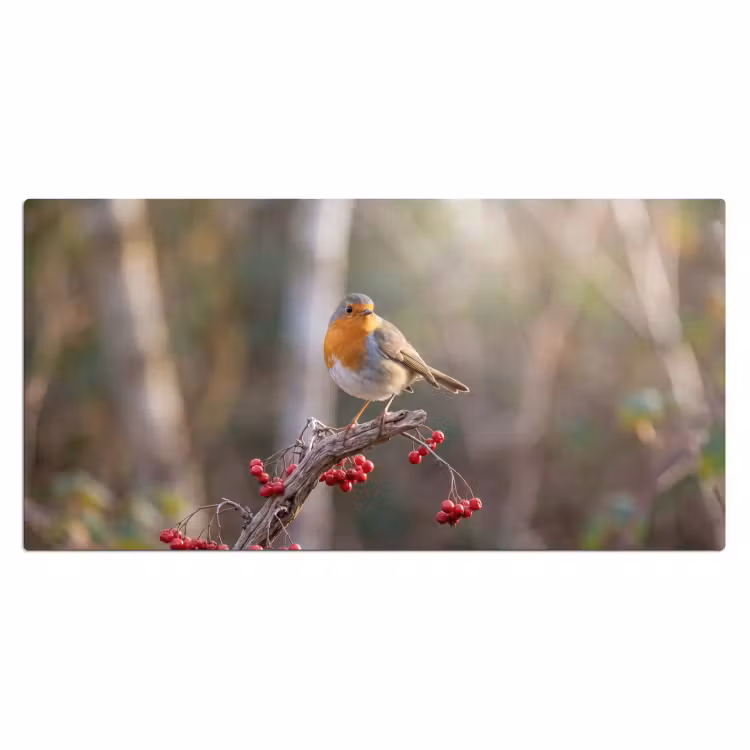 Roodborst - Tak - Bessen - Natuur Muismat XXL klein -3d_leeg