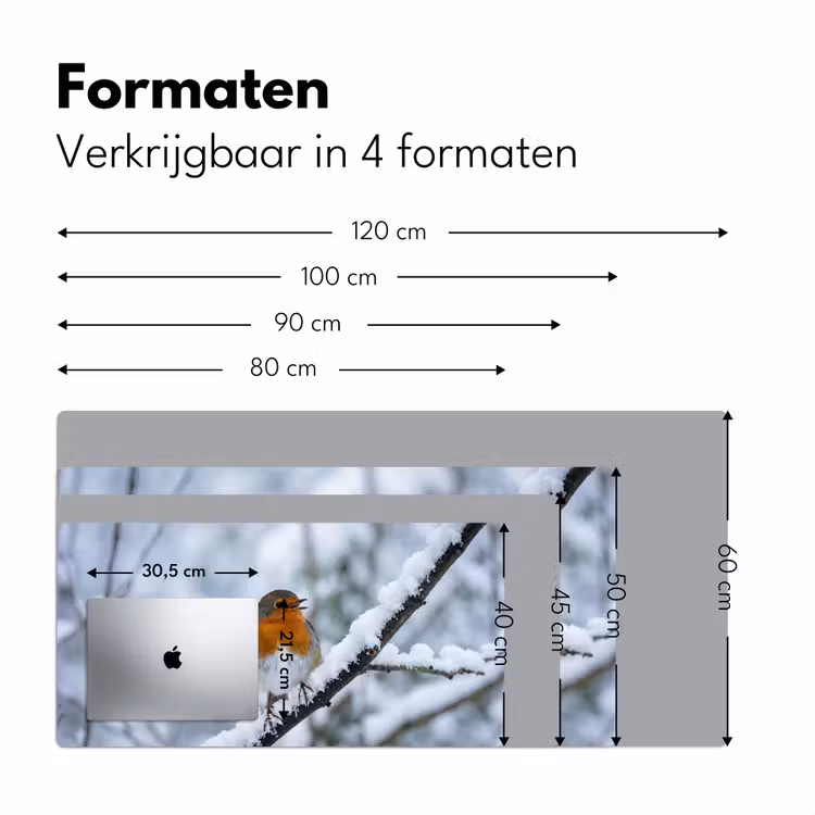 Roodborstje - Tak - Sneeuw - Winter - Levendig Muismat XXL klein -sfeer5