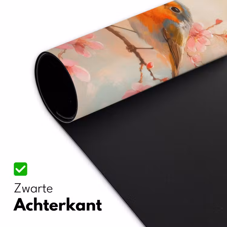 Roodborstjes - Sierlijk - Bloesemtak Muismat XXL klein -sfeer2