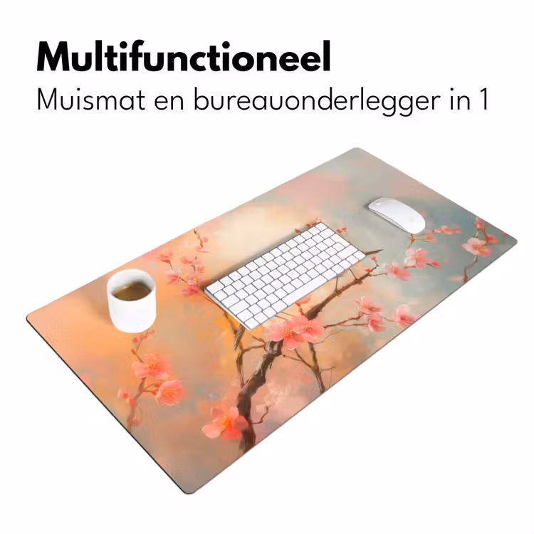Roodborstjes - Sierlijk - Bloesemtak Muismat XXL klein -sfeer4