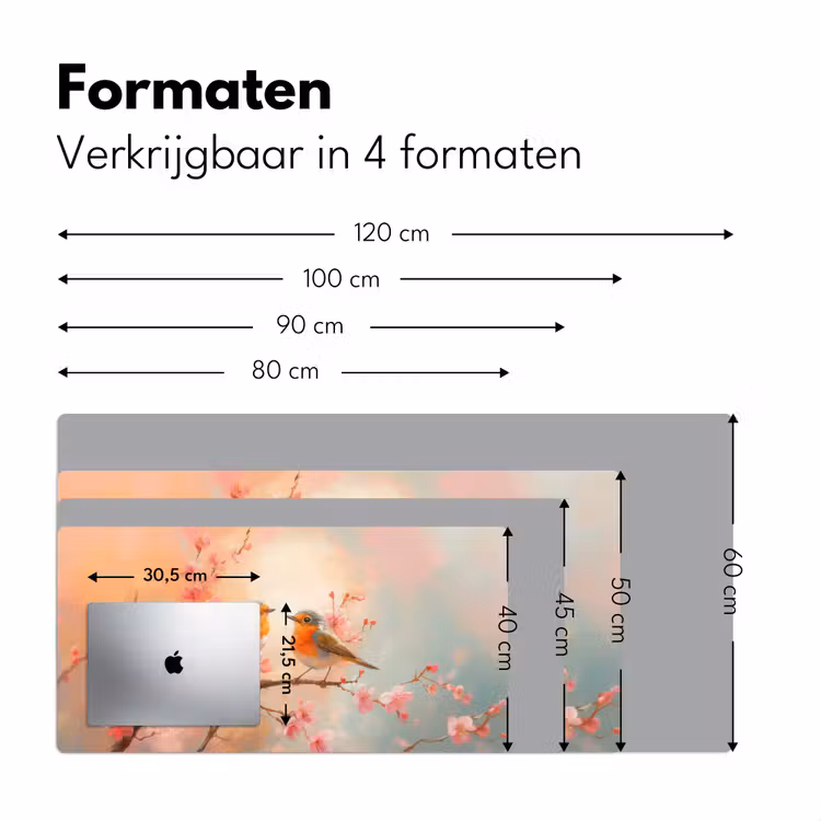 Roodborstjes - Sierlijk - Bloesemtak Muismat XXL klein -sfeer5