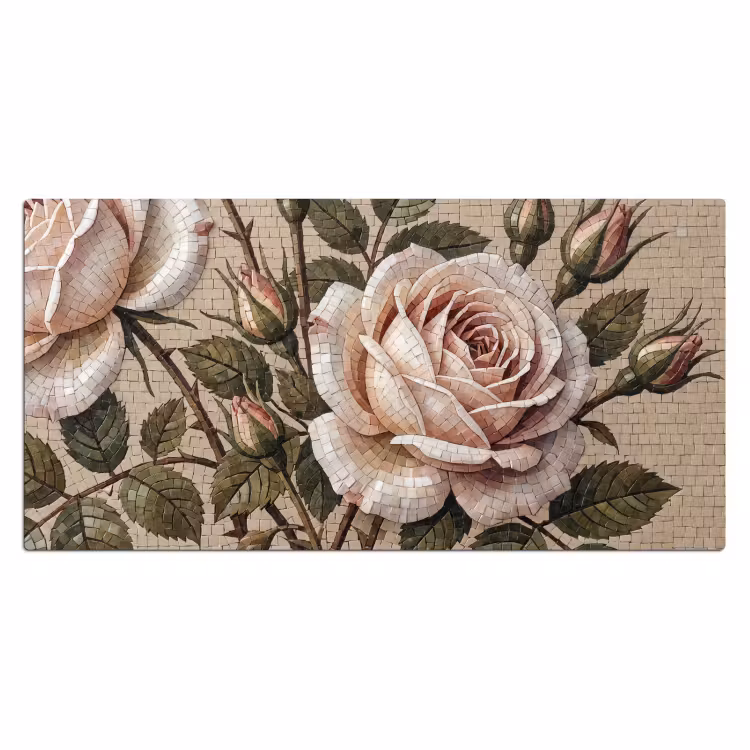 Roos - Mozaïek - Bloemen - Klassiek - Beige Muismat XXL klein -3d_leeg