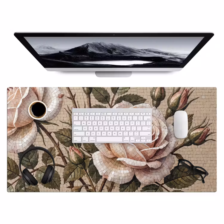 Roos - Mozaïek - Bloemen - Klassiek - Beige Muismat XXL klein -3d