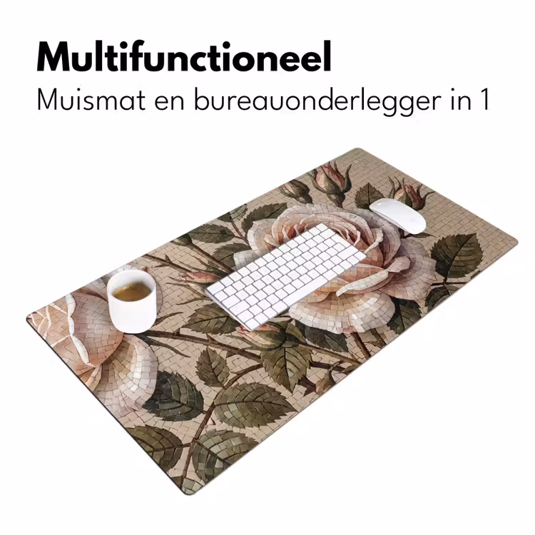 Roos - Mozaïek - Bloemen - Klassiek - Beige Muismat XXL klein -sfeer4