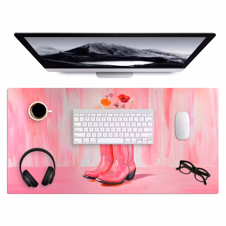 Roze - Bloemen - Cowboy Muismat XXL klein -3d