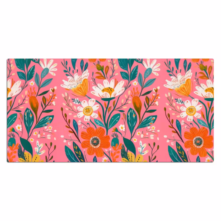 Roze - Bloemen - Wit - Oranje Muismat XXL klein -3d_leeg