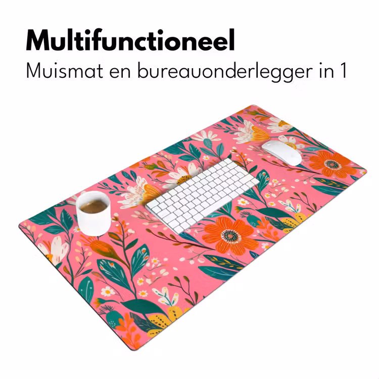Roze - Bloemen - Wit - Oranje Muismat XXL klein -sfeer4