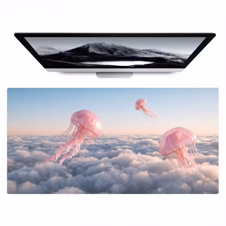 Bureau onderlegger - Roze dier - Wolken - Roze dier - Wolken Muismat XXL klein