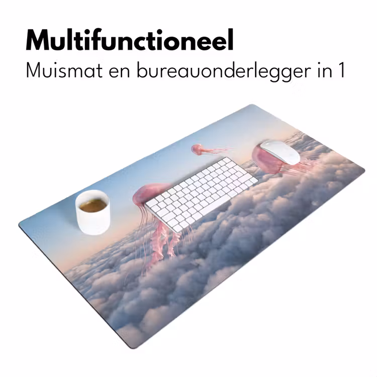 Bureau onderlegger - Roze dier - Wolken - Roze dier - Wolken Muismat XXL klein