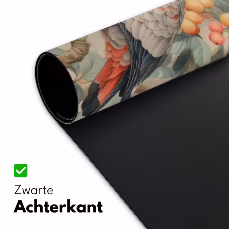 Roze kuifkaketoe - Tak met vruchten - Bladeren Muismat XXL klein -sfeer2