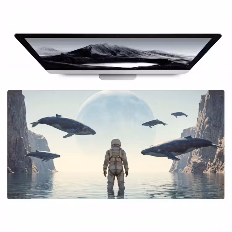 Bureau onderlegger - Ruimtevaarder - Walvis - Fantasie - Ruimtevaarder - Walvis - Fantasie Muismat XXL klein
