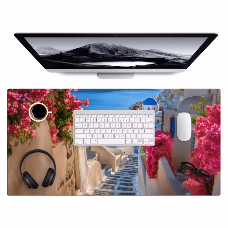 Santorini - Bloemen - Griekenland Muismat XXL klein -3d