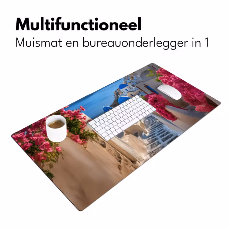 Santorini - Bloemen - Griekenland Muismat XXL klein -sfeer4
