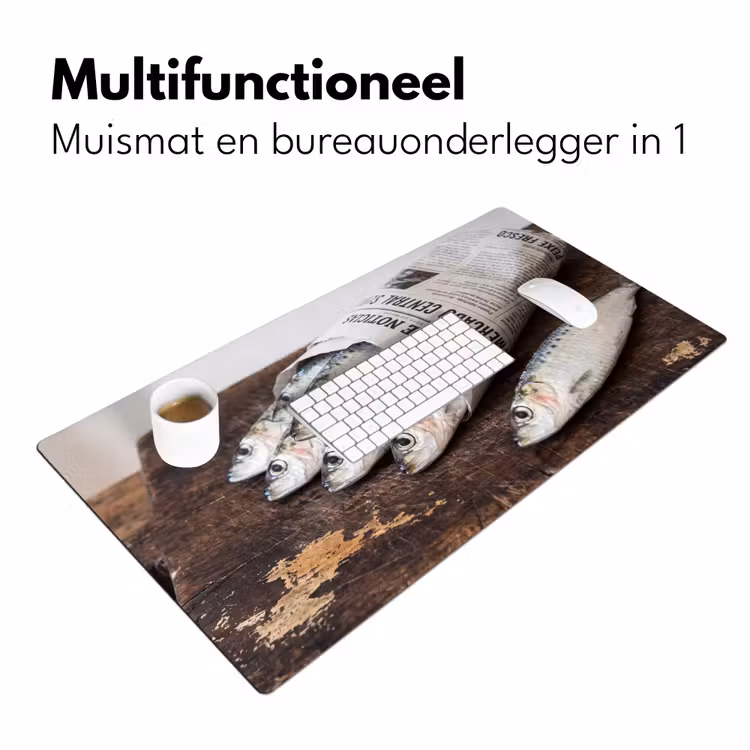 Bureau onderlegger - Sardientje - krant - snijplank - Sardientje - krant - snijplank Muismat XXL klein