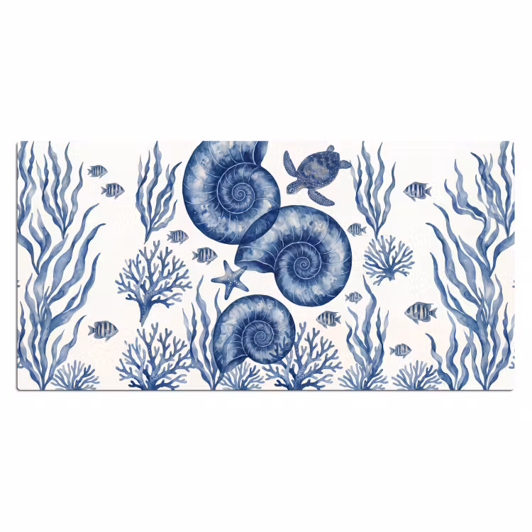 Schelp - Spiraal - Zeeleven - Aquarel - Blauw Muismat XXL klein -3d_leeg
