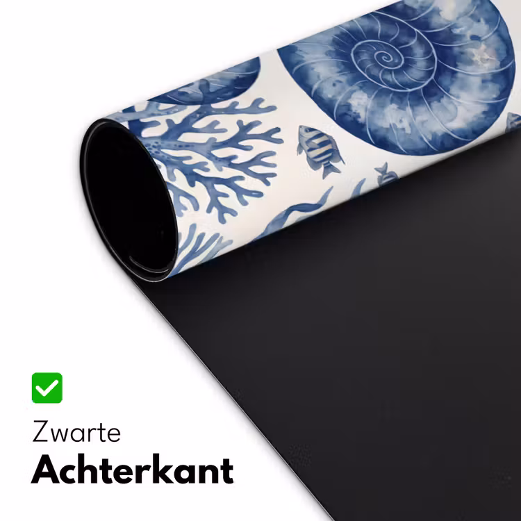 Schelp - Spiraal - Zeeleven - Aquarel - Blauw Muismat XXL klein -sfeer2