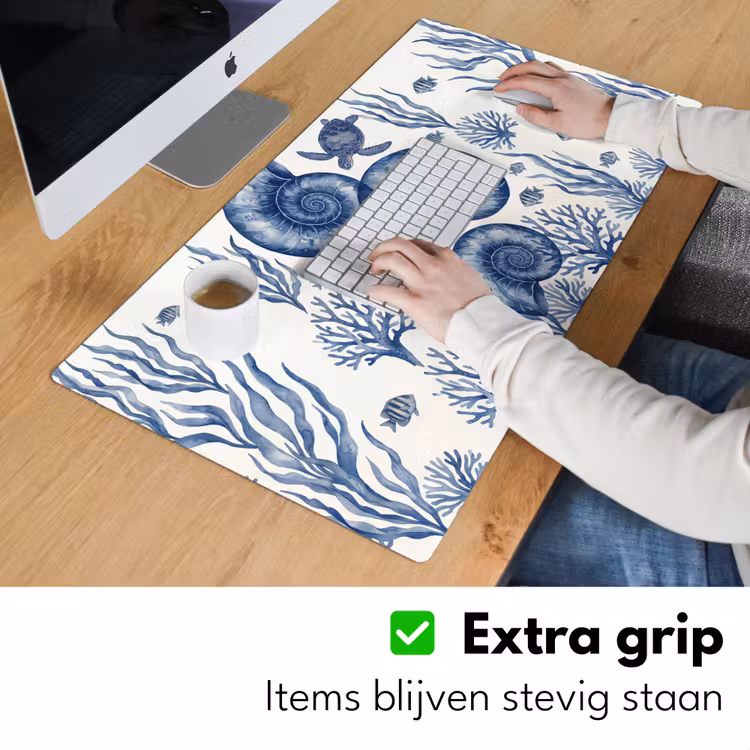 Schelp - Spiraal - Zeeleven - Aquarel - Blauw Muismat XXL klein -sfeer3