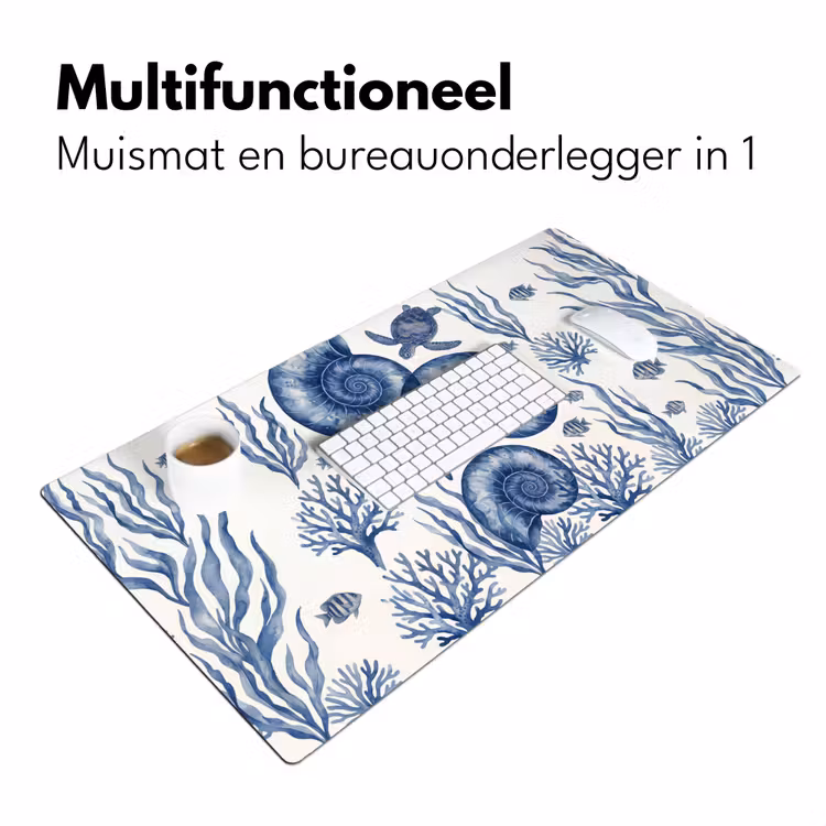 Schelp - Spiraal - Zeeleven - Aquarel - Blauw Muismat XXL klein -sfeer4