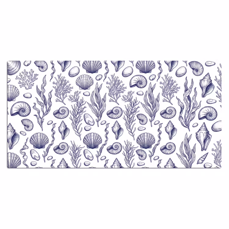 Schelpen - Zeewier - Oceaan - Illustratie - Blauw Muismat XXL klein -3d_leeg