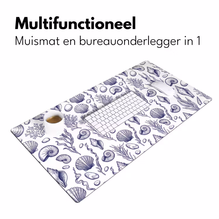 Schelpen - Zeewier - Oceaan - Illustratie - Blauw Muismat XXL klein -sfeer4