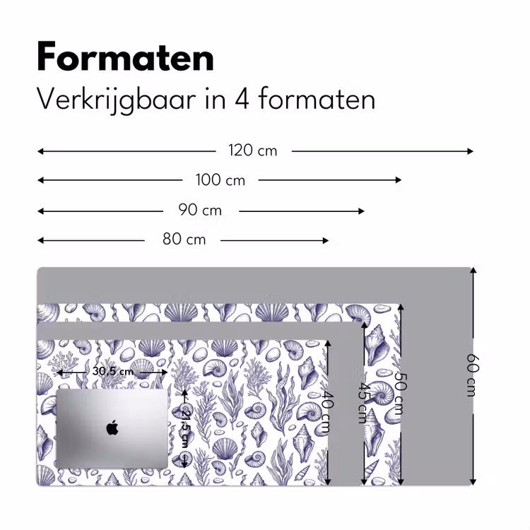Schelpen - Zeewier - Oceaan - Illustratie - Blauw Muismat XXL klein -sfeer5