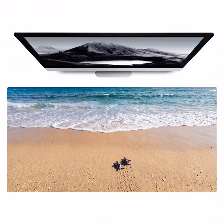 Schildpad - Jong - Strand - Oceaan - Blauw Muismat XXL klein -zzz3d