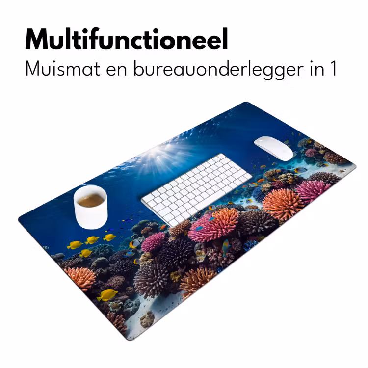 Schildpad - Koraalrif - Oceaan - Dieren - Blauw Muismat XXL klein -sfeer4