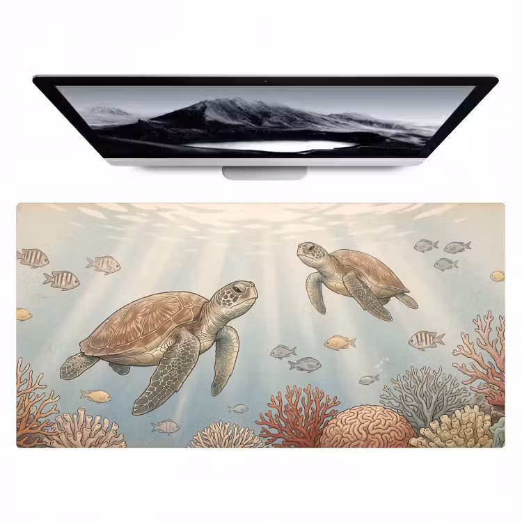 Schildpad - Onderwater - Natuur - Illustratie Muismat XXL klein -zzz3d