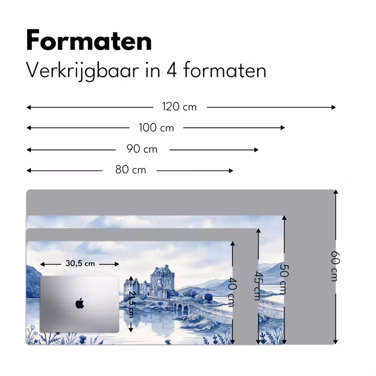 Schots - Kasteel - Blauw - Aquarel Muismat XXL klein -sfeer5