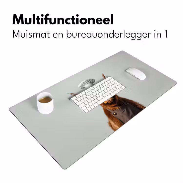 Schotse Hooglander - Bruin - Hoorns - Kokskleding Muismat XXL klein -sfeer4