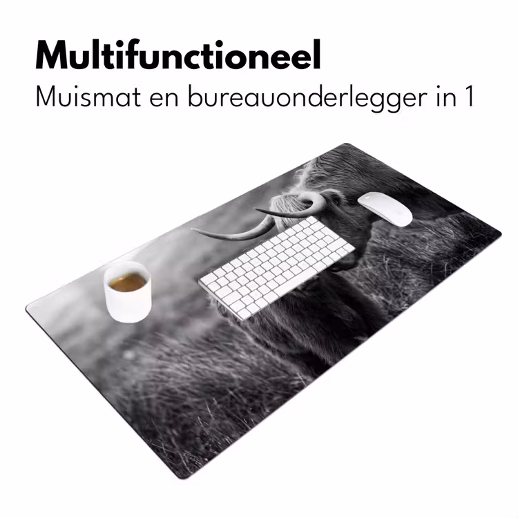 Schotse hooglander - Kalf - Zwart - Wit Muismat XXL klein -sfeer4