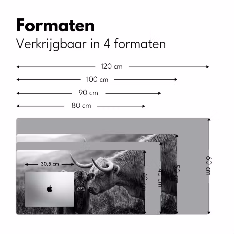 Schotse hooglander - Kalf - Zwart - Wit Muismat XXL klein -sfeer5