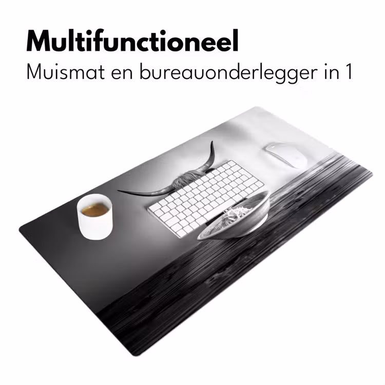 Schotse Hooglander - Spaghetti - Dieren - Zwart wit Muismat XXL klein -sfeer4