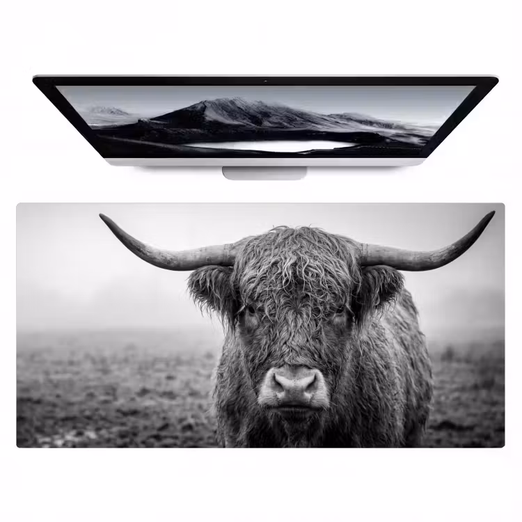 Schotse hooglander - Zwart - Wit - Gras Muismat XXL klein -zzz3d