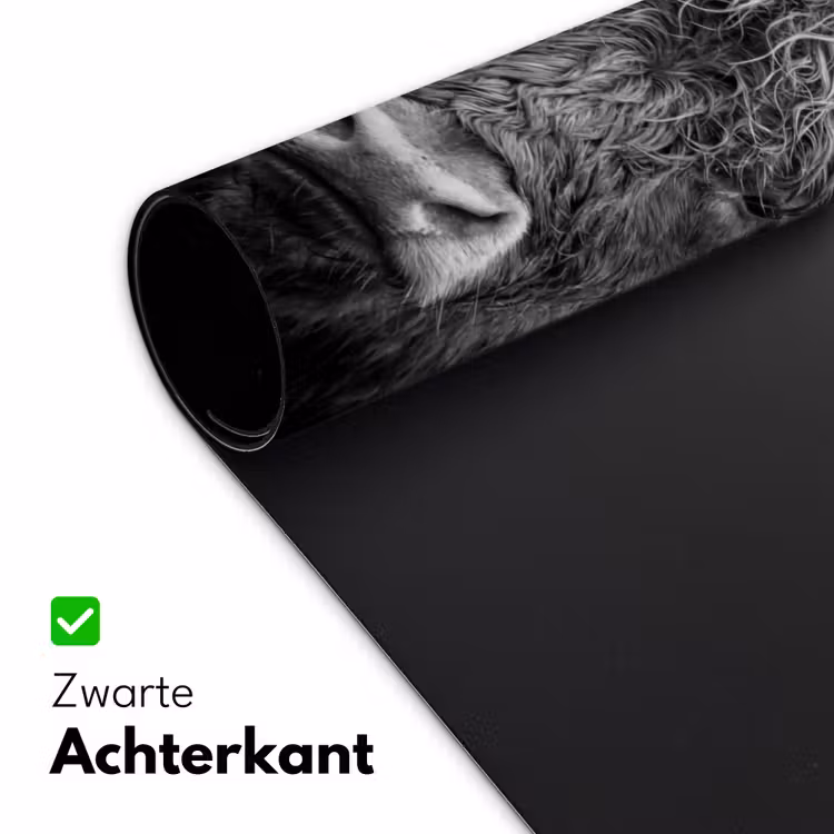 Schotse hooglander - Zwart - Wit - Gras Muismat XXL klein -sfeer2