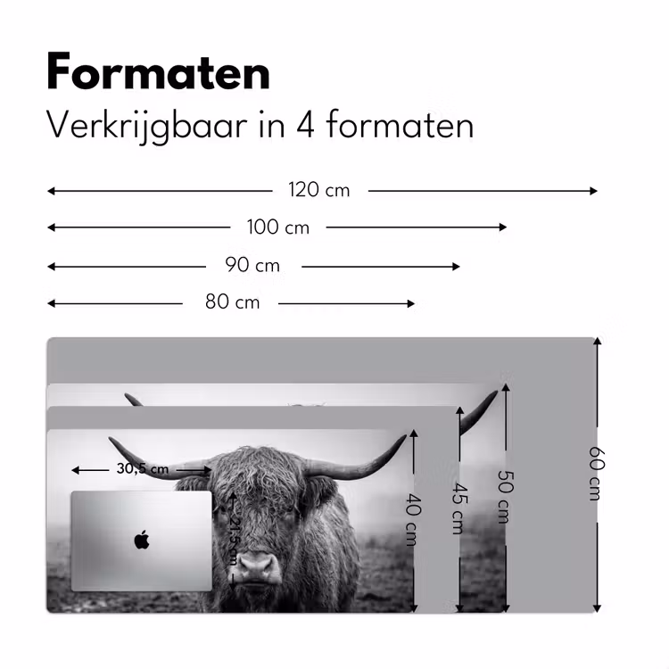 Schotse hooglander - Zwart - Wit - Gras Muismat XXL klein -sfeer5