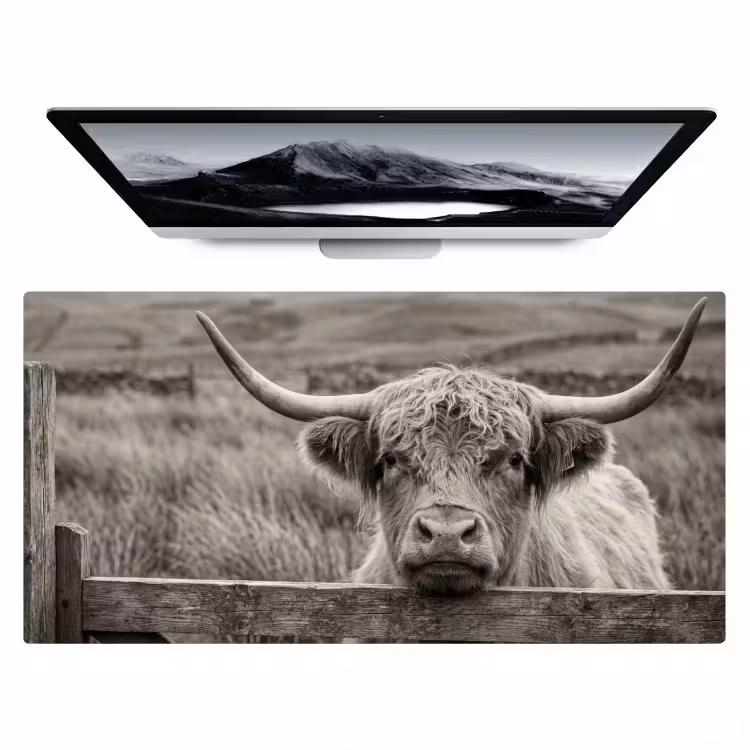 Schotse hooglander - Zwart - Wit - Hout Muismat XXL klein -zzz3d