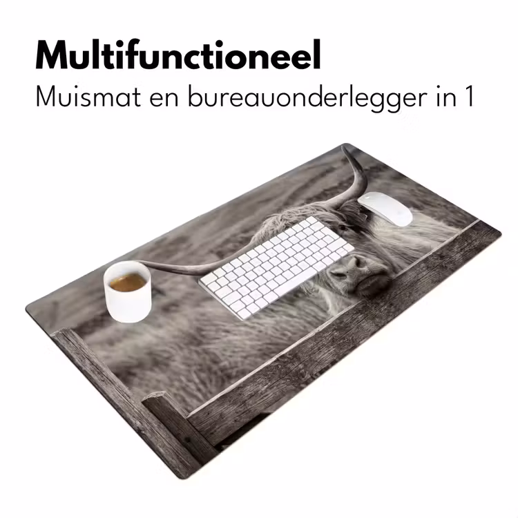Schotse hooglander - Zwart - Wit - Hout Muismat XXL klein -sfeer4