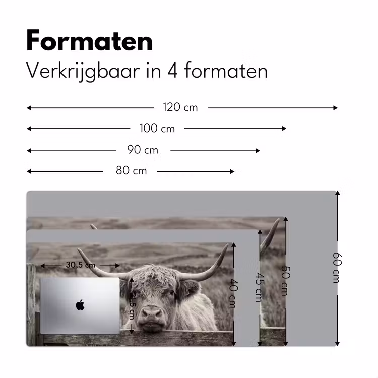 Schotse hooglander - Zwart - Wit - Hout Muismat XXL klein -sfeer5