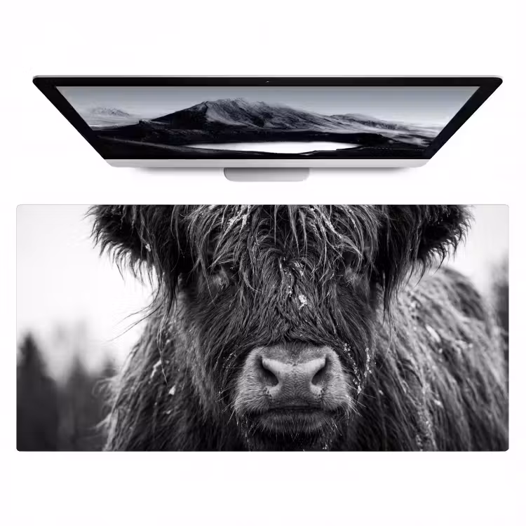 Schotse hooglander - Zwart - Wit - Sneeuwvlokken Muismat XXL klein -zzz3d