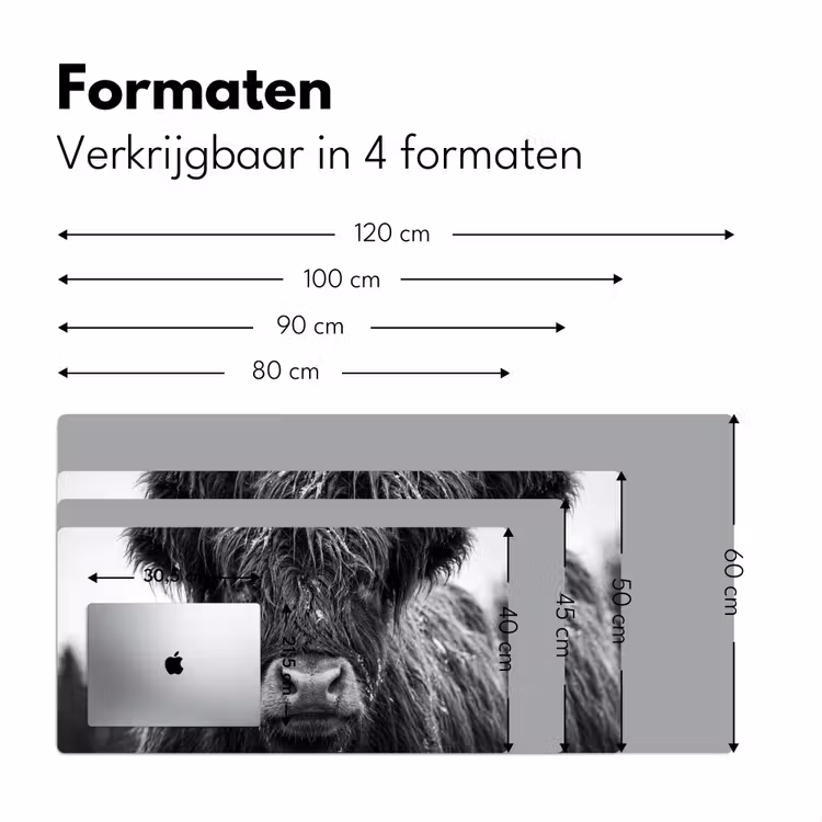 Schotse hooglander - Zwart - Wit - Sneeuwvlokken Muismat XXL klein -sfeer5