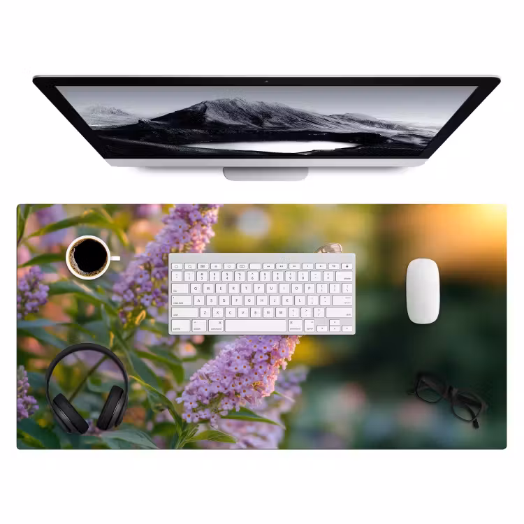 Sierlijke - Vlinder - Paarse - Bloemen Muismat XXL klein -3d