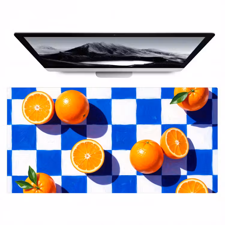 Bureau onderlegger - Sinaasappel - Geruit - Eten - Sinaasappel - Geruit - Eten Muismat XXL klein