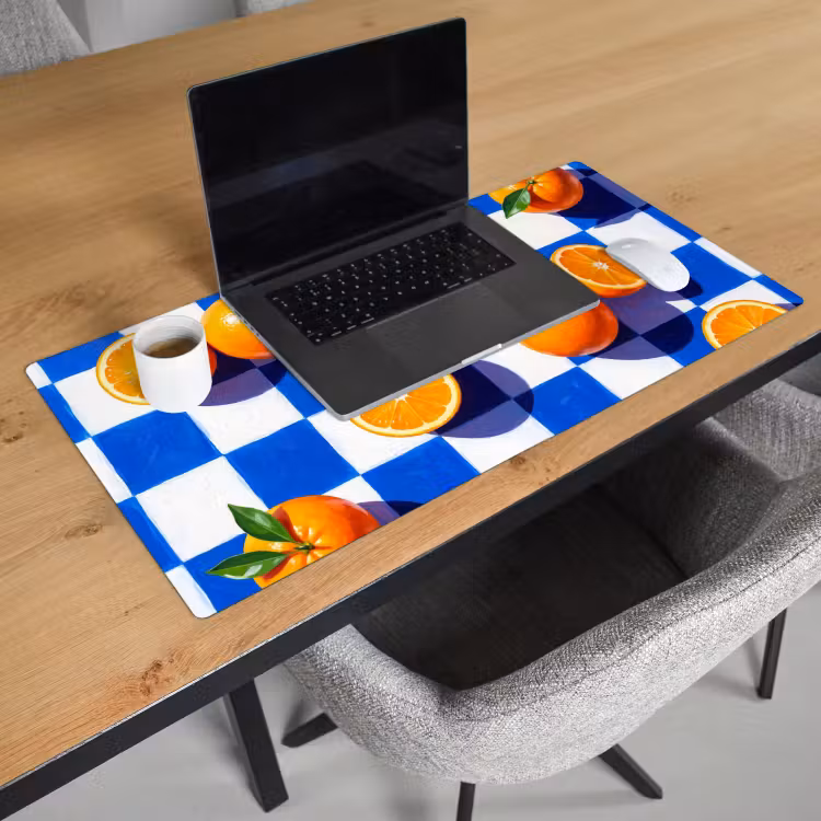 Bureau onderlegger - Sinaasappel - Geruit - Eten - Sinaasappel - Geruit - Eten Muismat XXL klein