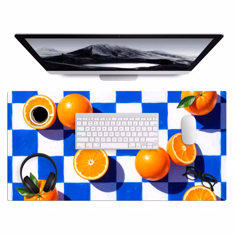 Bureau onderlegger - Sinaasappel - Geruit - Eten - Sinaasappel - Geruit - Eten Muismat XXL klein